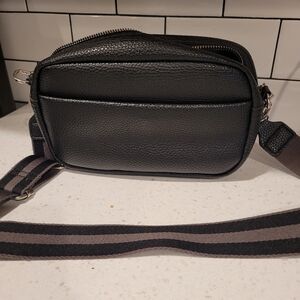 Black small faux leather crossbody bag